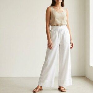 Everlane The Linen Pull-On Wide Leg Pant in White Small